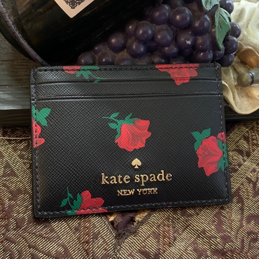 Authentic KATE SPADE Saffiano leather Roses card case holder
